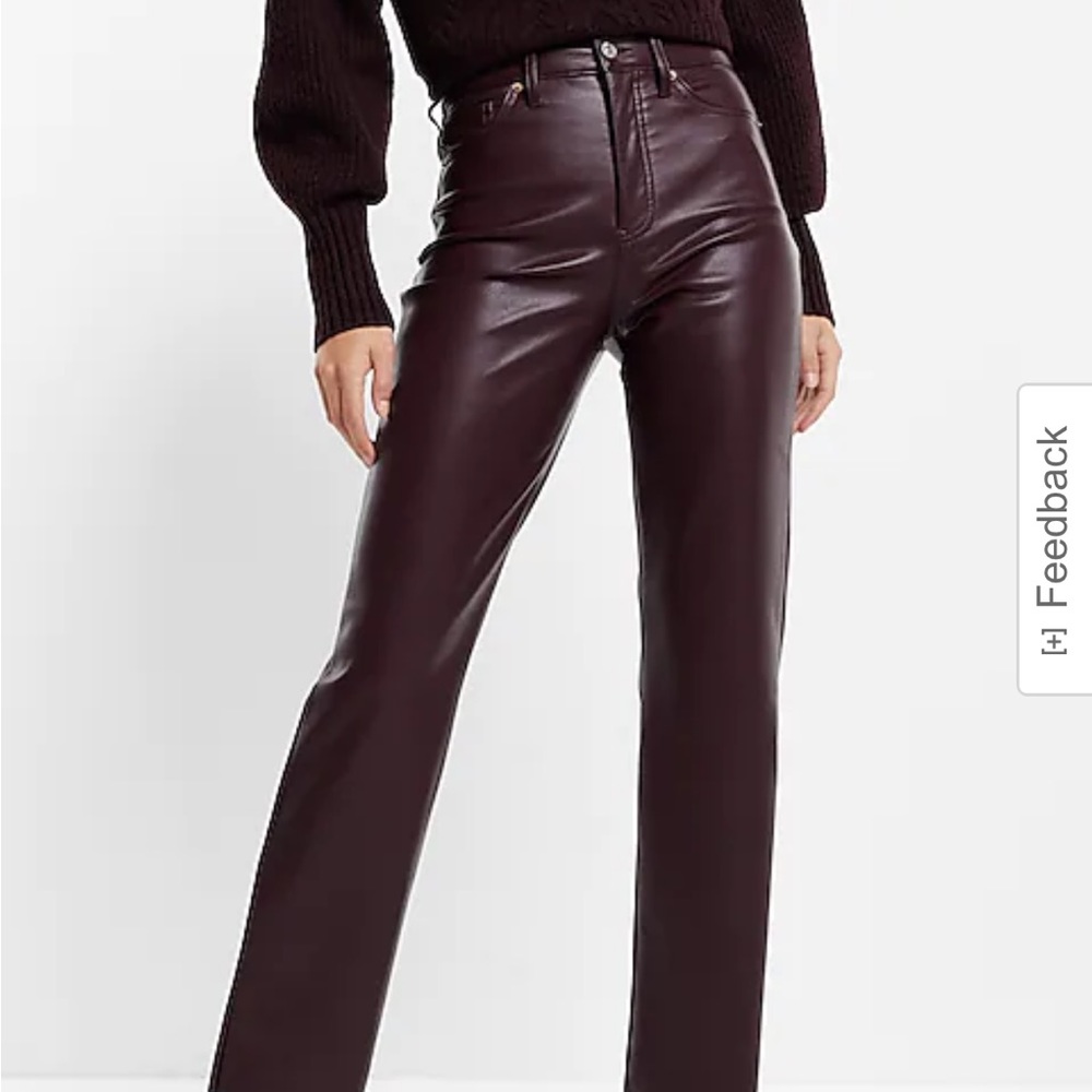Express Super High Waisted Faux Leather Modern Straight Pant in BLACK